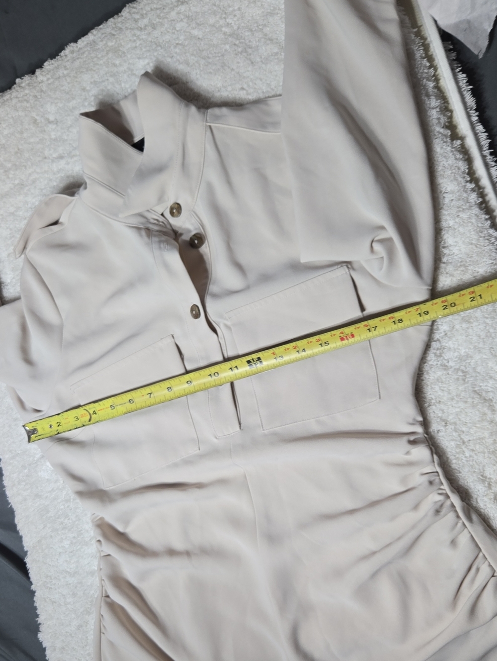 Zara Woman Draped Waist Midi Dress Sz L Cream Color Front Slit - Picture 12 of 13